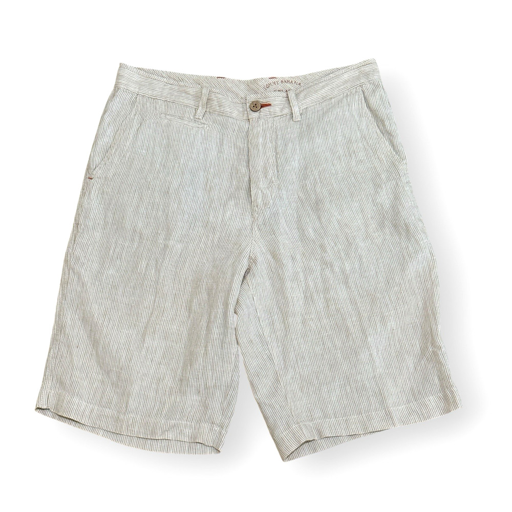 Tommy Bahama Beige and White Striped Flat Front Shorts Size 34
